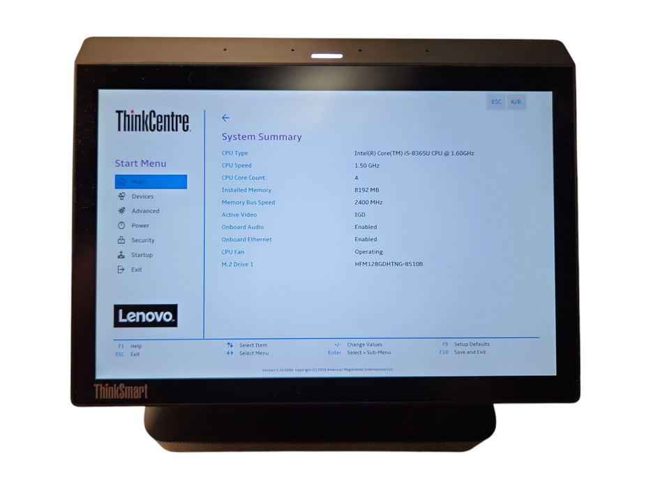 Lenovo ThinkSmart Hub, i5-8365U 1.60GHz, 8GB RAM, 128GB Storage w/ 90W PSU