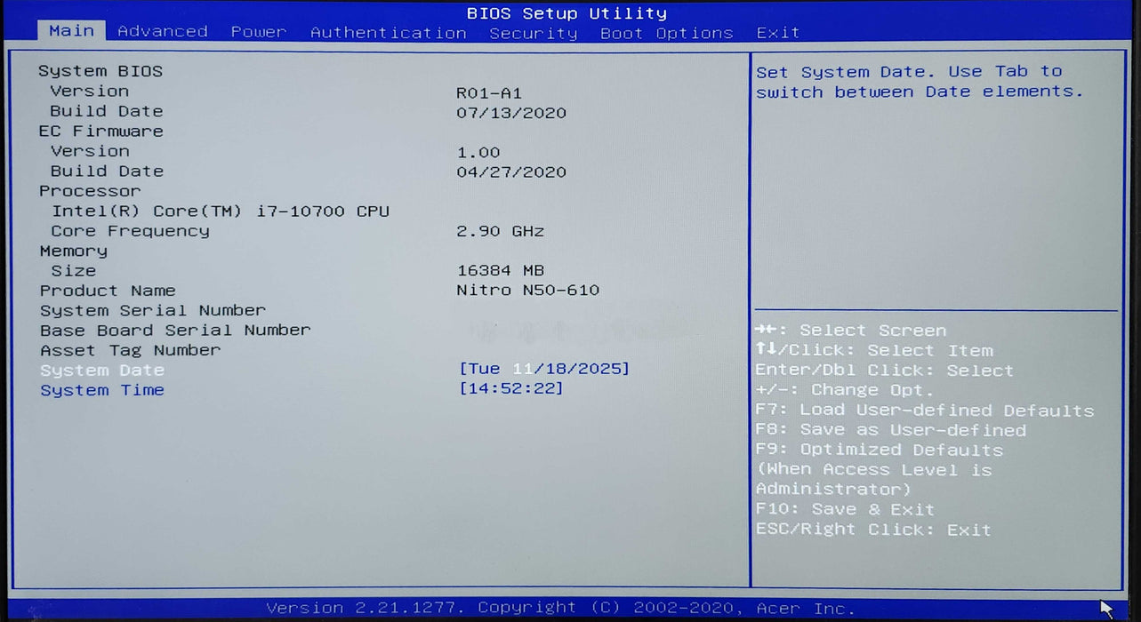 Acer Nitro N50-210, i7-10700 2.90GHz, 16GB DDR4, 256GB NVMe, GTX1060