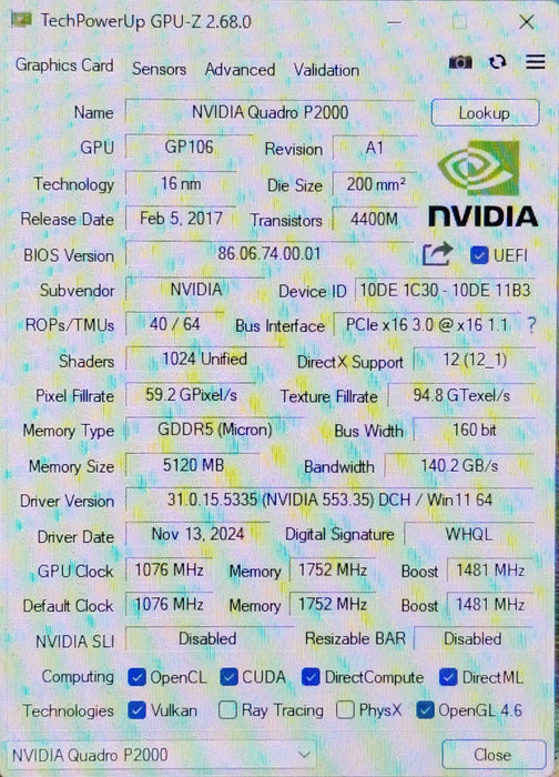 NVIDIA Quadro P2000 5GB GDDR5 Graphics Card 4x DisplayPort