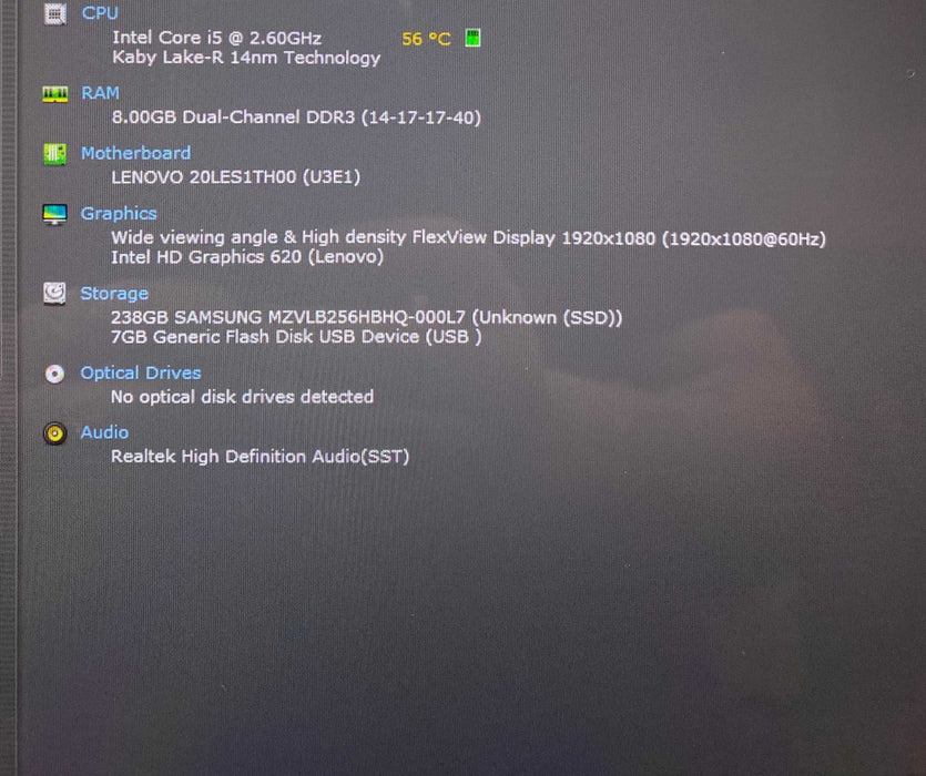 Lenovo ThinkPad X1 Yoga TOUCH Core i5-7300@2.60GHz 8GB RAM 256GB SSD  Lap200