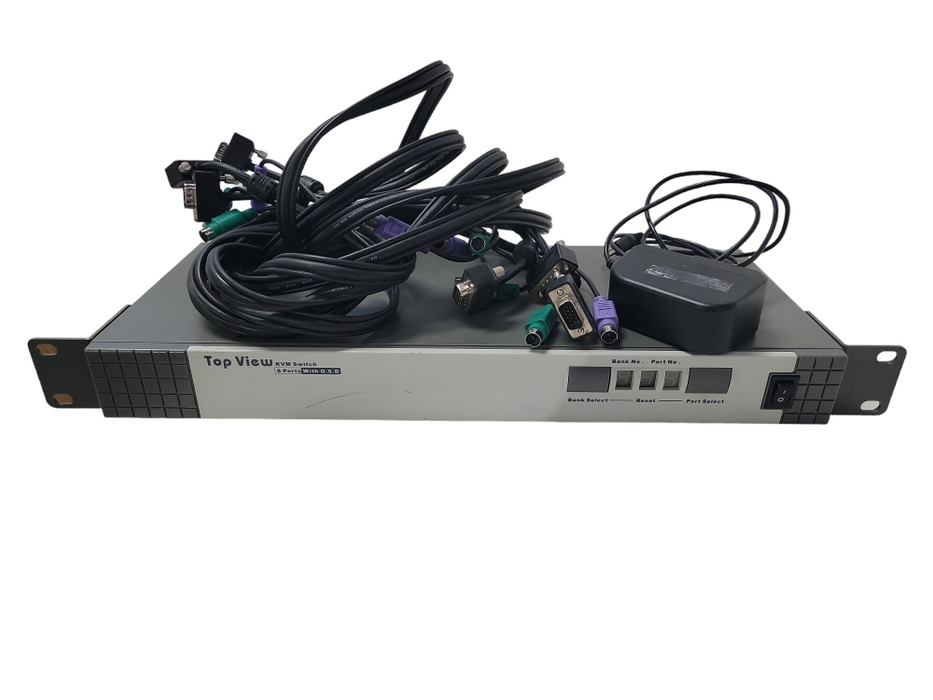 TOP VIEW KVM SWITCH 8 PORT| w/power cord 3 CABLES for Video and audio