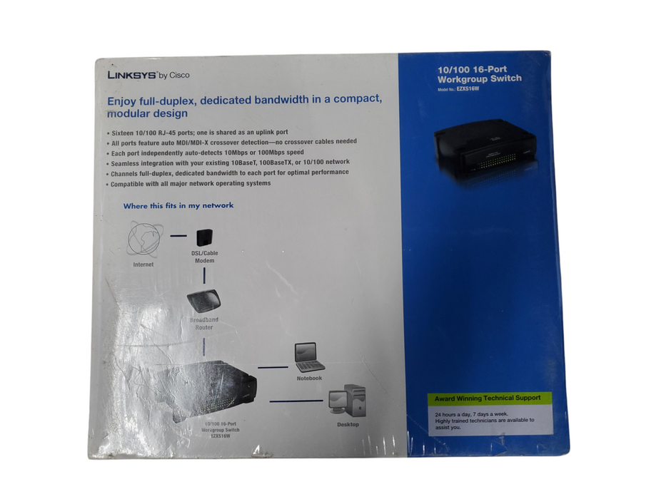 Cisco Linksys 10/100 16-Port Workgroup Switch EZXS16W Home or Office