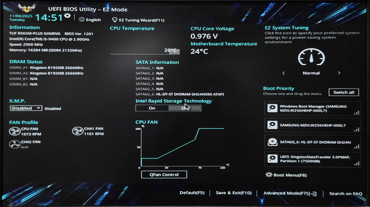 Custom PC, TUF B365M-PLUS GAMING, i5-9400 2.90GHz, 16GB DDR4, 256GB NVMe