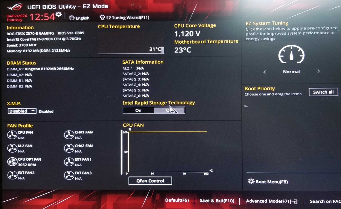 Asus ROG STRIX Z370-E Gaming Motherboard w/ Core i7-8700K CPU 8GB RAM