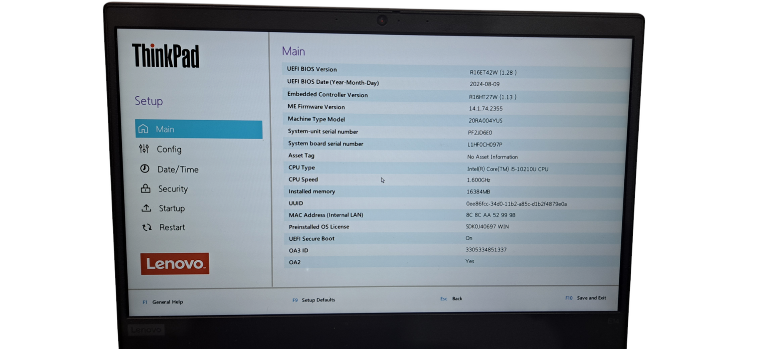 Lenovo ThinkPad E14 i5-10210U|16GB RAM|256GB NVMe W/AC|READ  Lap200