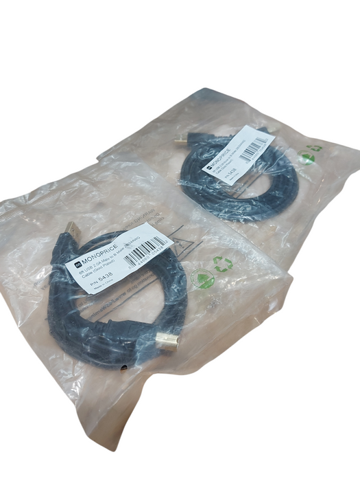 Lot 2x Monoprice USB-A to USB-B 2.0 Cable - 28/24AWG Gold Plated Black 6FT