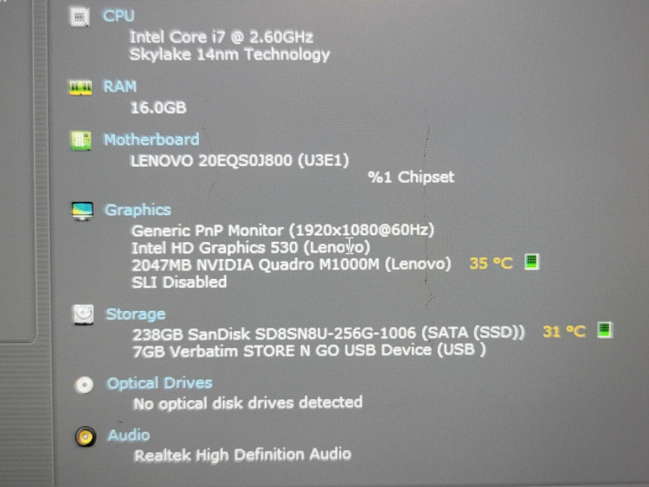 Lenovo ThinkPad P50 i7-6700HQ 16GB RAM Quadro M1000 256GB SSD  β Lap200