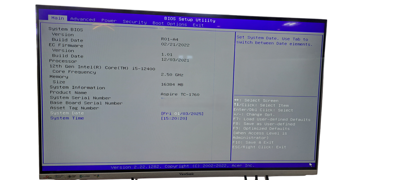 Acer TC-1760 i5-12400 CPU|16GB RAM|WIFI|No HDD
