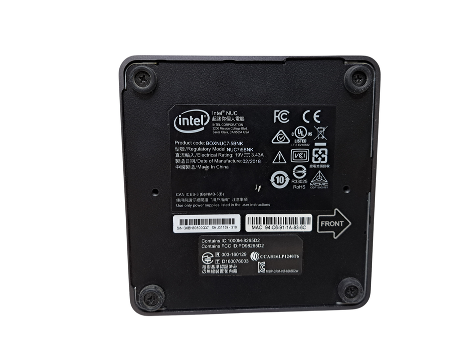 Intel NUC7i5BNK Mini PC | Intel Core i5-7260U @2.20Ghz, 8GB RAM, No HDD )