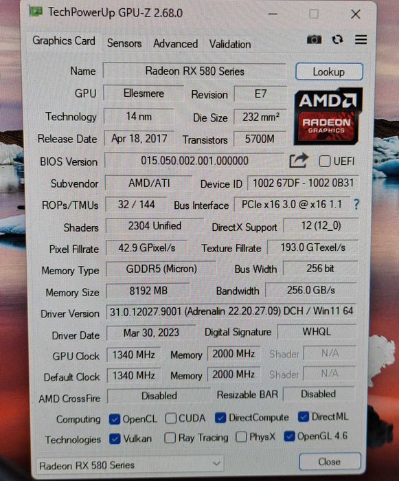 Ellesmere AMD Radeon RX 580 8GB GDDR5 Graphics Card