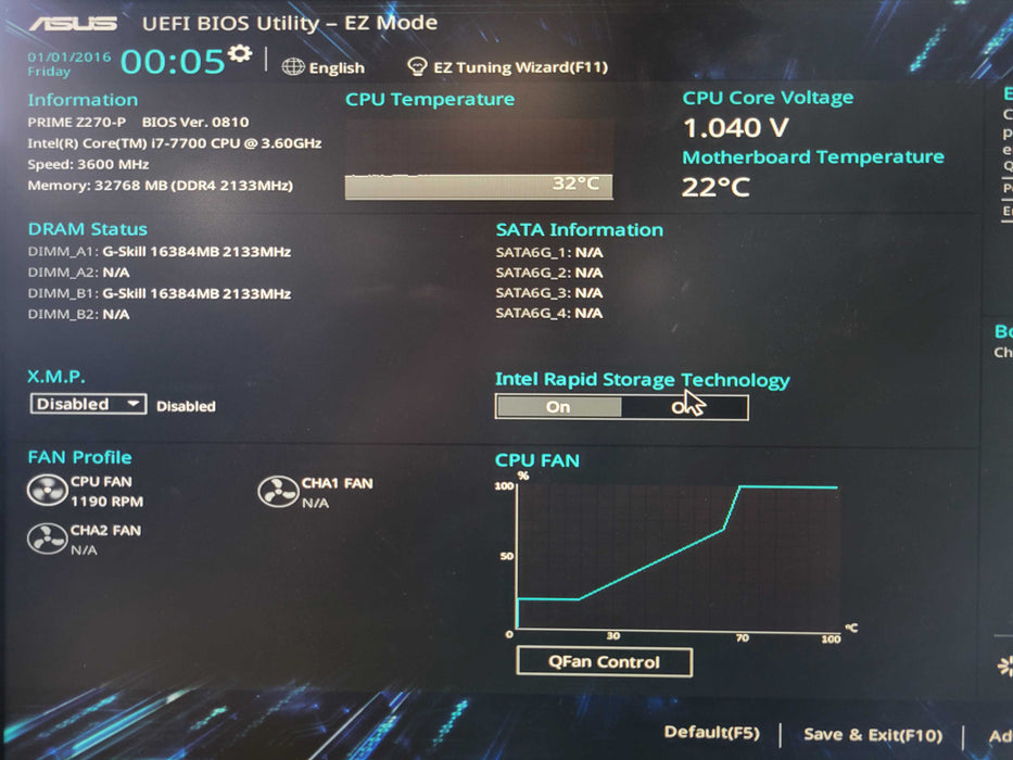 Asus Prime Z270-P with Core i7-7700 3.60GHz CPU, 32GB DDR4 RAM _