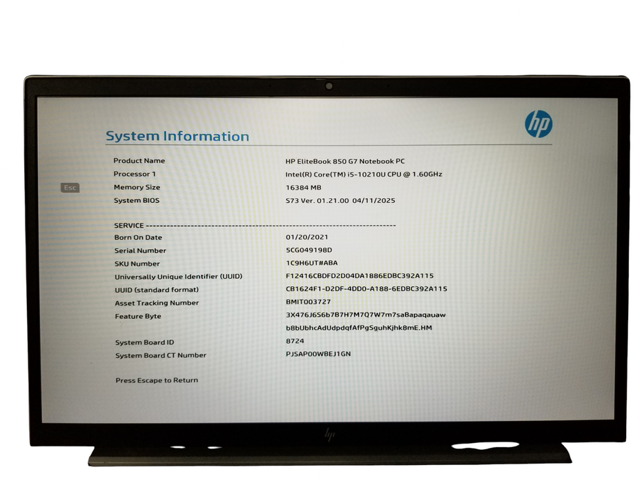 HP EliteBook 850 G7 Core i5-10210U@1.6GHz 16GB RAM 256GB SSD M.2 w/ Charger  Lap200
