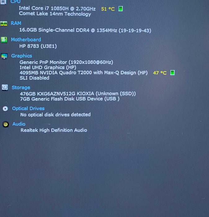 HP ZBook Fury 15 G7 15' i7-10850H QUADRO T2000 4GB GPU 16GB RAM 512GB SSD  Lap200