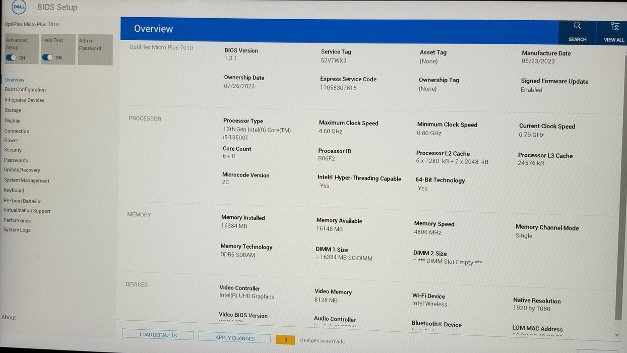 Dell OptiPlex Micro Plus 7010 13th Gen i5-13500T CPU 16GB RAM - No HDD