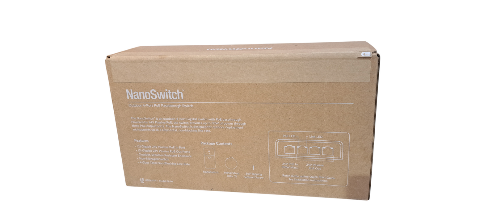 Brand New Ubiquiti N-SW NanoSwitch Outdoor 4-Port PoE Passthrough Switch