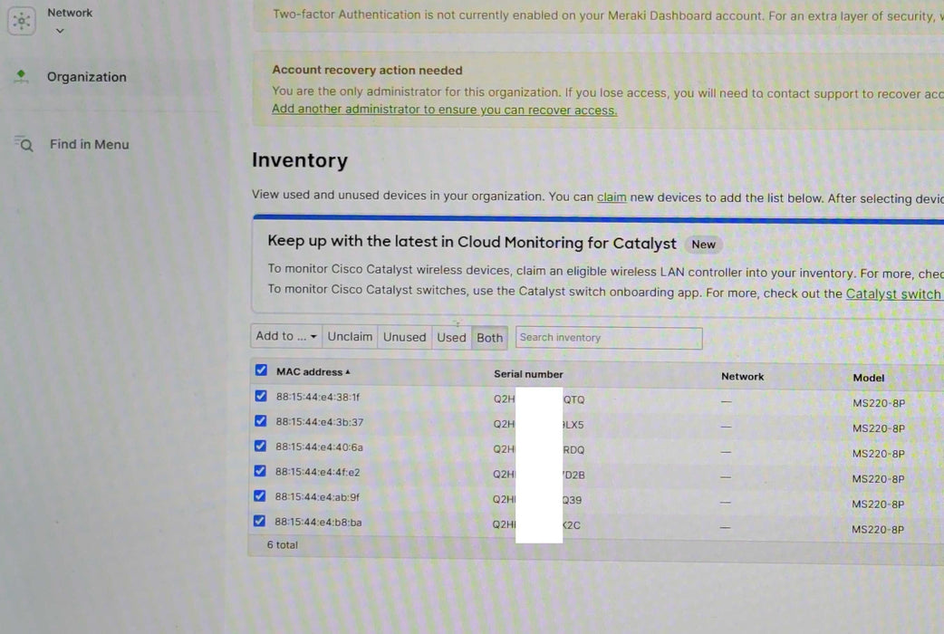 New Open-Box Cisco Meraki MS220-8P, 8-Port Gigabit PoE Network Switch Q_