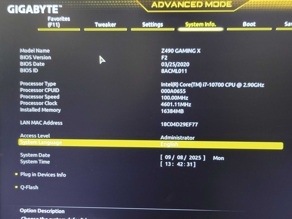 Custom/gigabyte tower PC, Core I7-10700 2.90GHz, 16GB DDR4, 540W PSU
