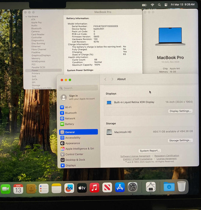Apple MacBook Pro 14" M4 2024 Silver 16GB RAM 512GB SSD No Power Adapter
