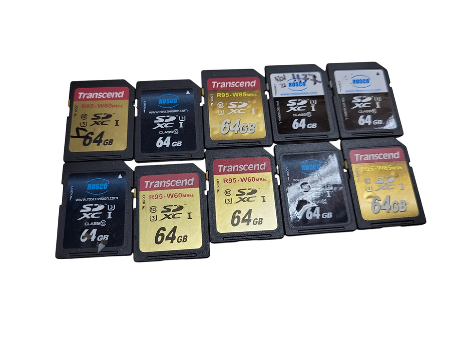 Lot 10x SD Memory Card 64GB | Assorted Brands | Case included Q&