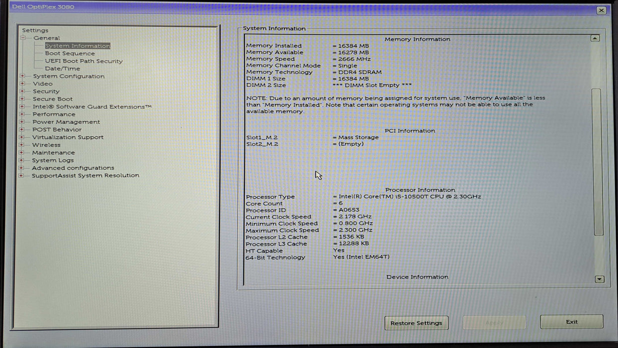 Dell OptiPlex 3080 Micro | i5-10500T @2.30GHz, 16GB DDR4, 256GB NVMe