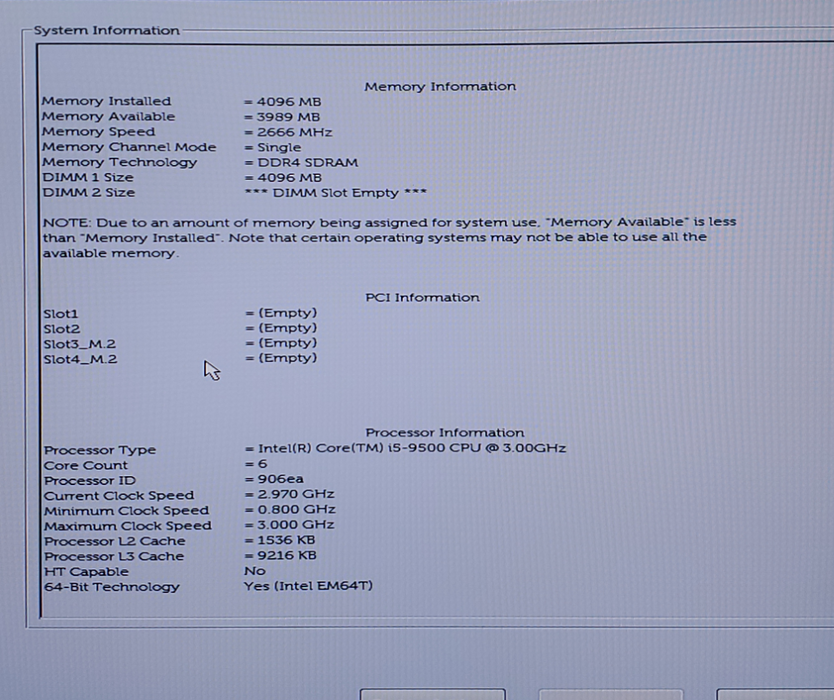 Dell OptiPlex 3070 SFF Desktop Core i5-9500 @3.0GHz 4GB RAM NO-HDD/SSD