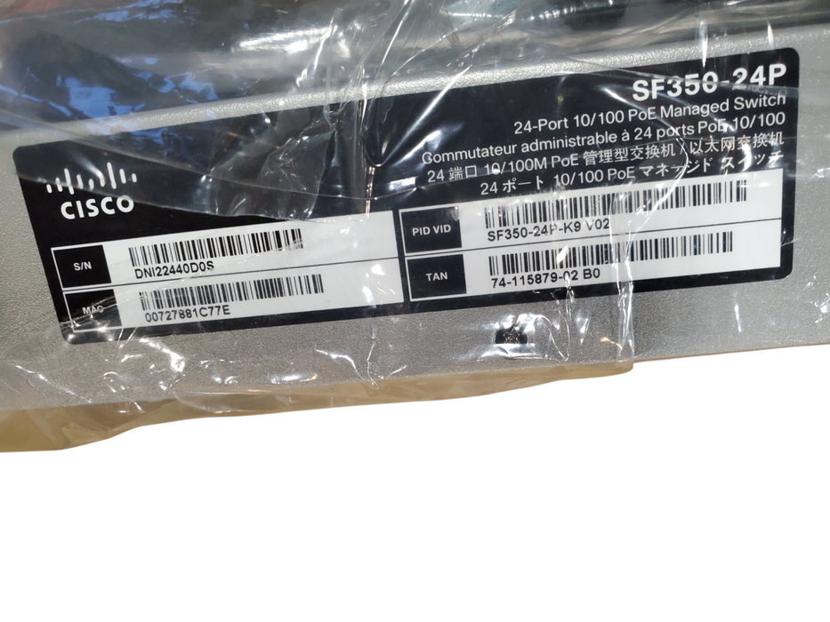 Cisco SF350-24P-K9 V02 24-Port 10/100 PoE Managed Switch w/Ears
