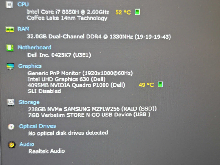 Dell Precision 7530 i7-8850H 32GB DDR4 Quadro P1000 256GB SSD READ β Lap200