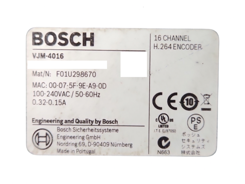 Bosch VIDEOJET Multi 4000 Video Encoder 16 CHANNEL , VJM-4016