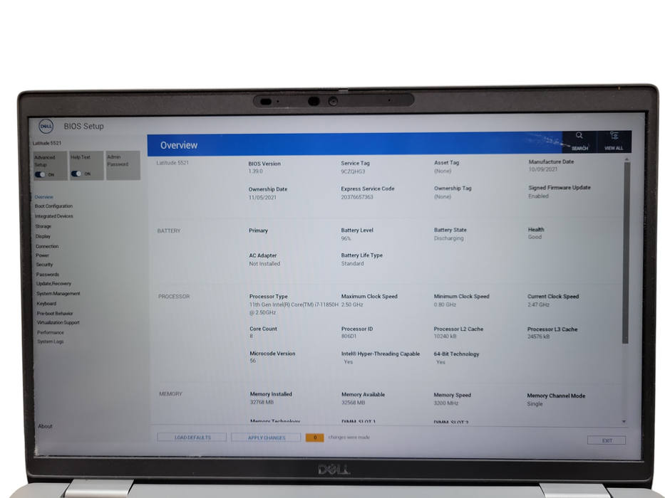 DELL Latitude 5521 TOUCH, i7-1185H @ 2.50GHz, 32BG DDR4, 256GB NVMe ! Lap200