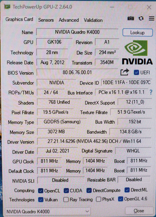 Nvidia Quadro K4000 3GB GDDR5 Graphics Card - 2xDP 1xDVI Q$