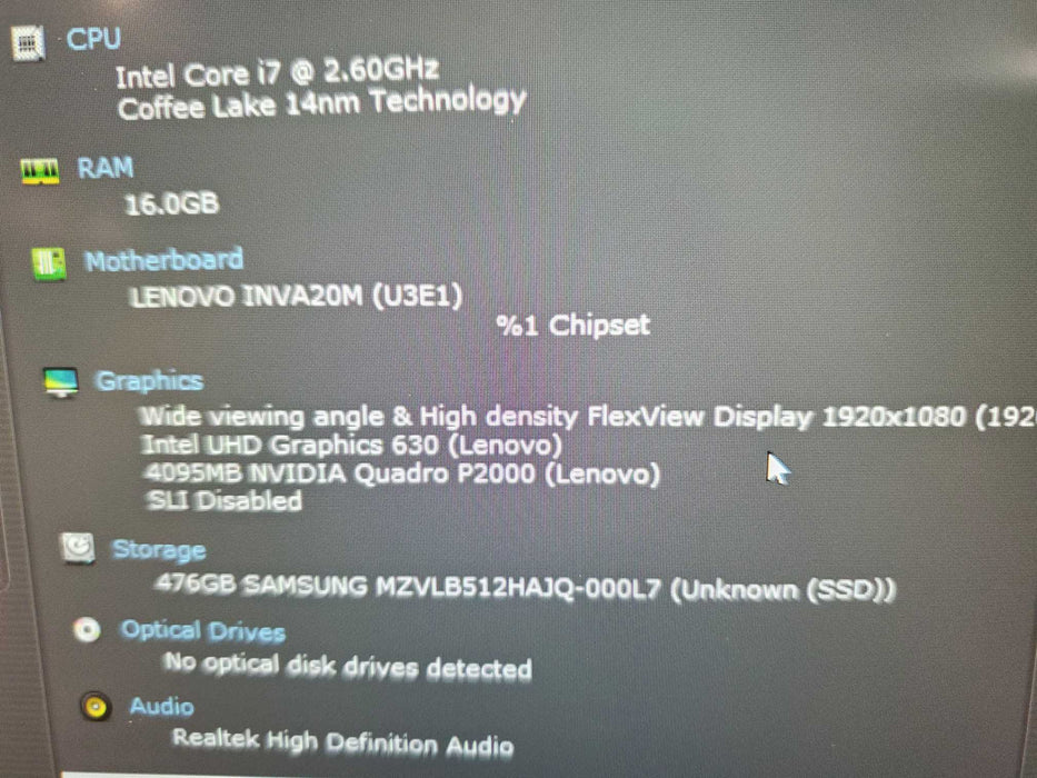 Lenovo ThinkPad P52 i7-8850H 2.6GHz 16GB RAM 500GB SSD QUADRO P2000  Lap200