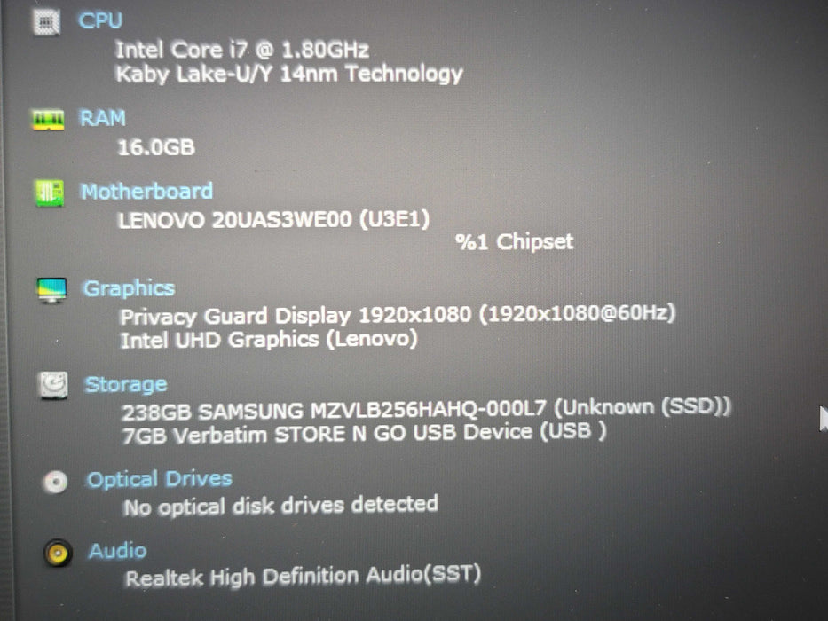 Lenovo ThinkPad X1 Carbon Gen 8 i7-10510U 16GB DDR4 256GB NVMe READ β Lap200