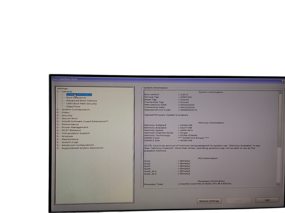 Dell OptiPlex 3070 MT i3 - 9100 @ 3.60GHz 16GB DDR4 Ram Qθ