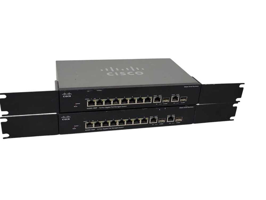 Lot of 2x Cisco SG300-10MP 10-Port Gigabit PoE+ Managed Switch W/Ears, READ _