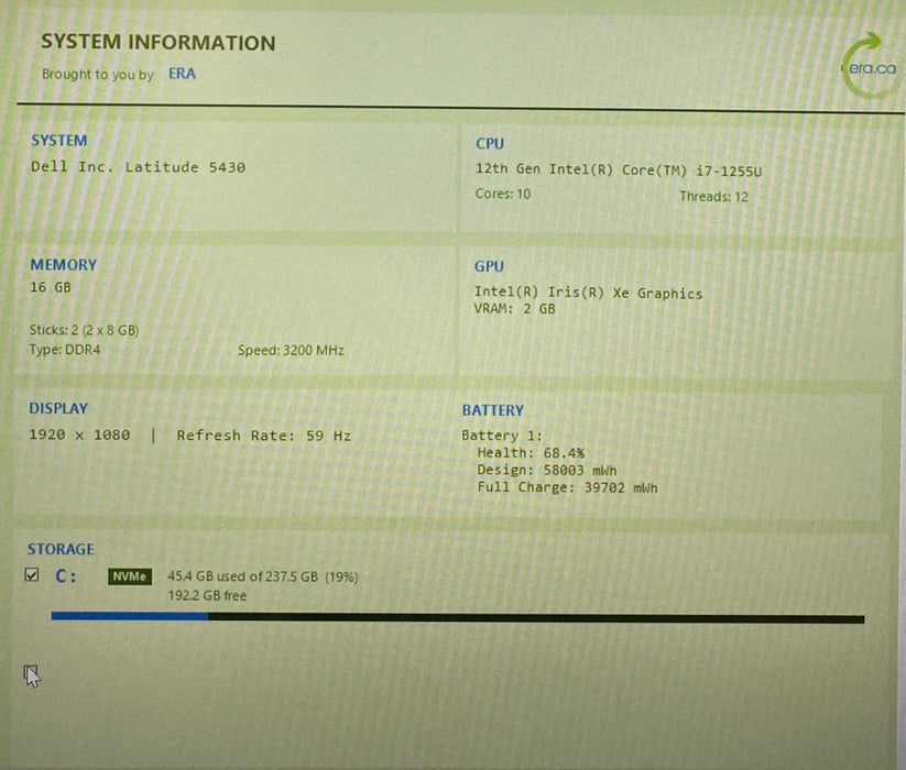 Dell Latitude 5430 Core i7-1255U@1.70GHz 16GB RAM 256GB SSD READ  Lap200