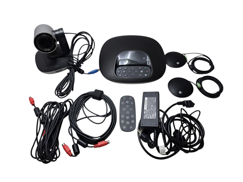 Logitech GROUP + Expansion Microphones VIDEO Conferencing System *READ* )