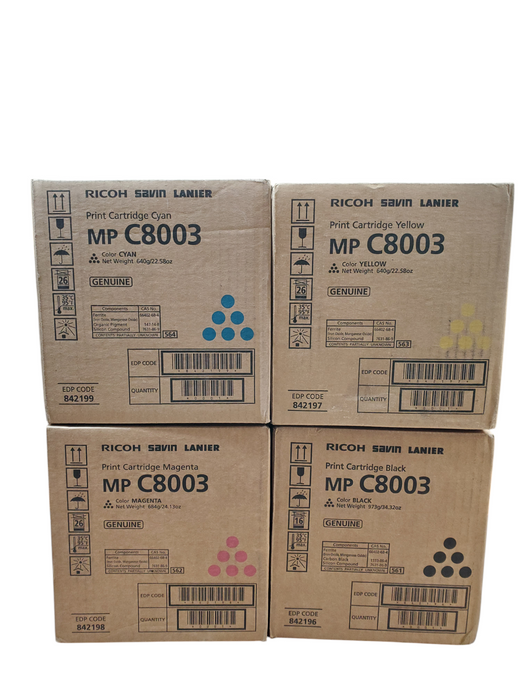 Genuine Ricoh Savin Lanier Toner SET MPC8003 842196 842197 842198 842199 - New