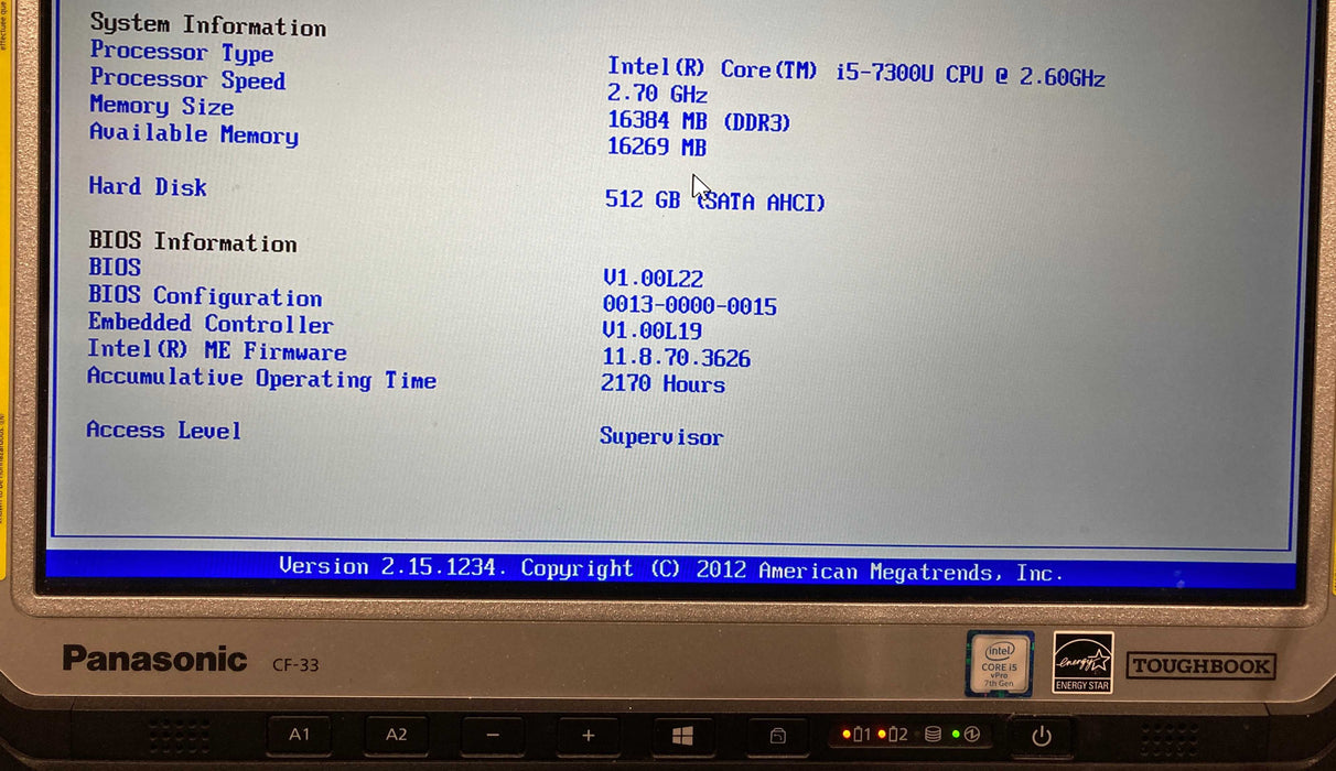 Panasonic CF-33 TOUCH i5-7300U@2.6GHz 16GB RAM 512GB SSD 2170Hrs!