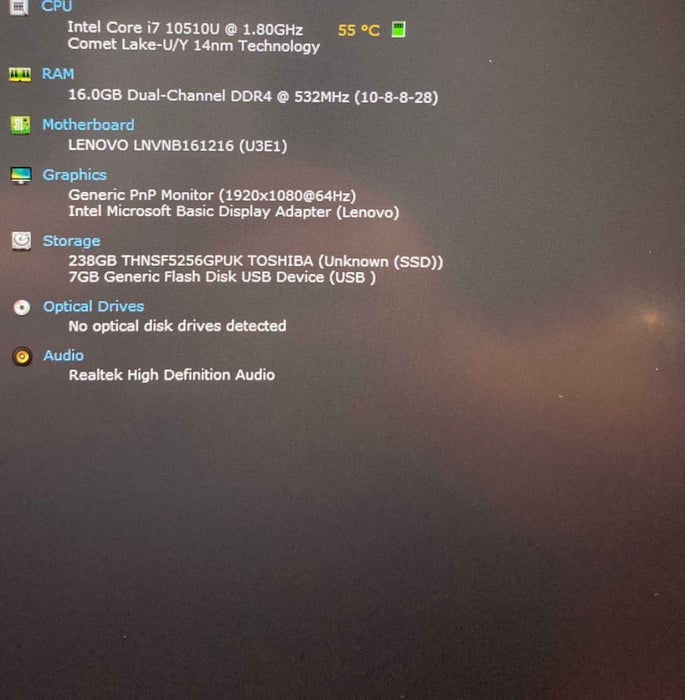 Lenovo ThinkBook 15 IML Core i7-10510U@1.8GHz 16GB RAM 256GB SSD  Lap200