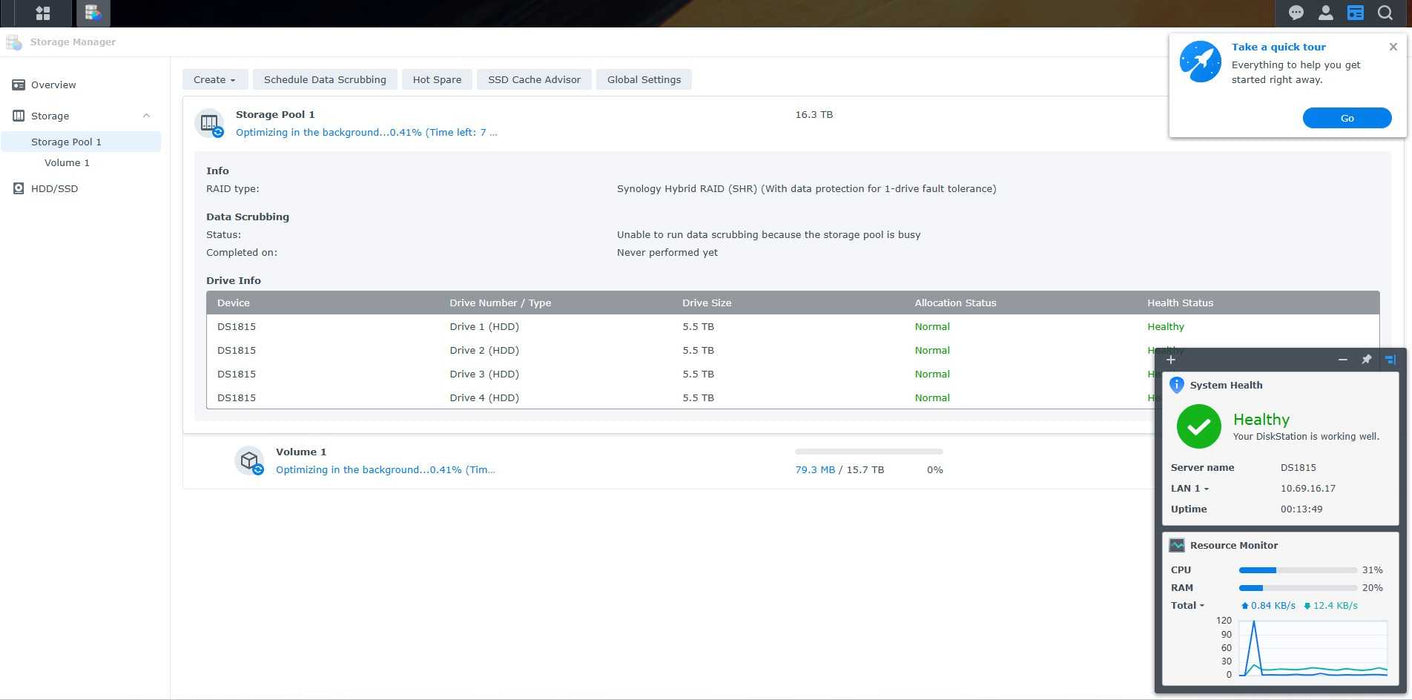 Synology DiskStation DS1815+ 8-Bay NAS Working With 4x6TB (24TB) HDDs _
