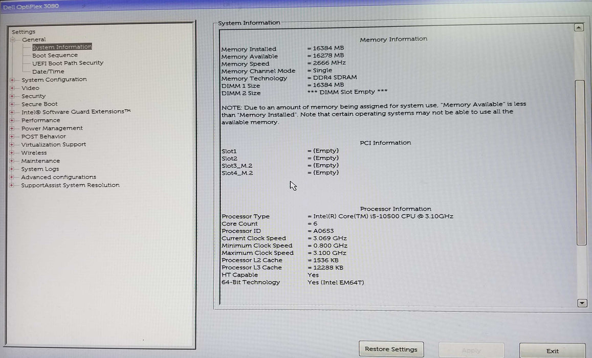 Dell Optiplex 3080 SFF Intel i5-10500 CPU 3.10GHz 16GB RAM - NO HDD Q