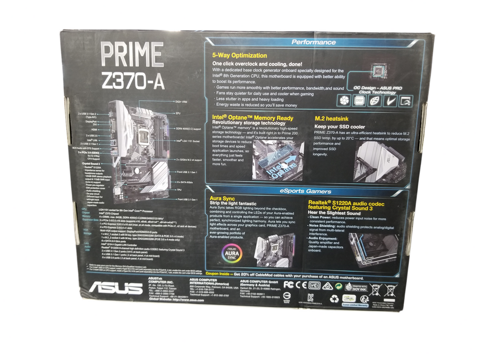 ASUS PRIME Z370-A LGA1151 Intel Motherboard RGB - New / Open Box