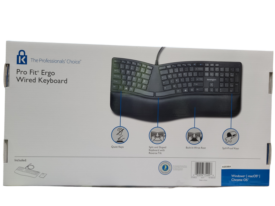 Lot 4x Kensington Pro Fit Ergonomic Wired Split Keyboard Q