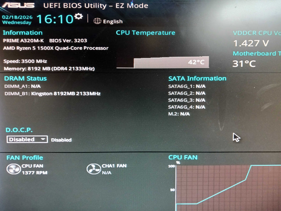 Asus Prime A320M-K Motherboard & AMD Ryzen 5 1500X 8GB DDR4 No I/O Shield