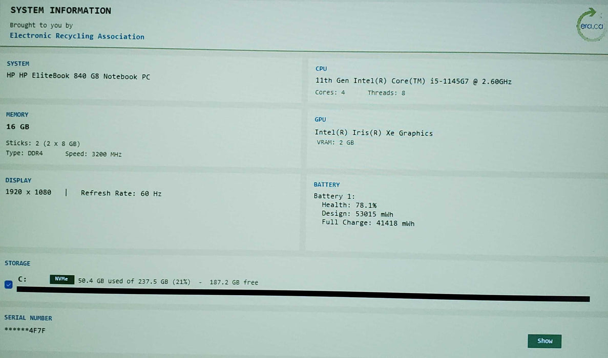 HP EliteBook 840 G8 14" FHD i5-1145G7 2.6GHz 16GB 256GB READ  Lap200