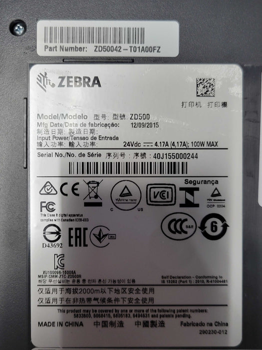 Zebra ZD500 Ethernet & USB Thermal Barcode Label Printer ZD50042-T01A00FZ Q_