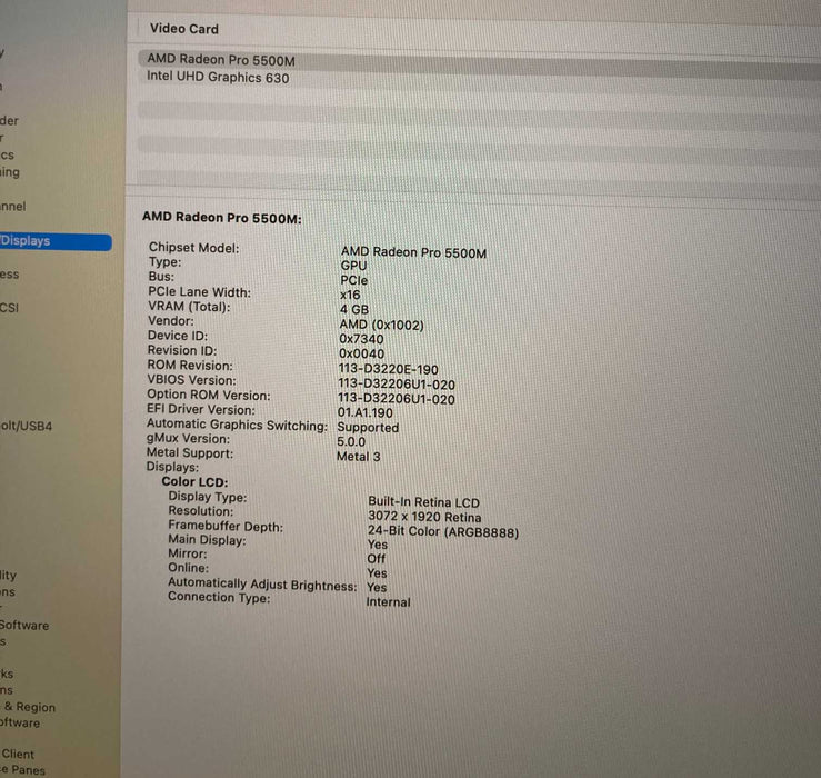 Apple MacBook Pro 16in 2019 i9 9880H Radeon PRO 5500 16GB RAM 1TB SSD READ