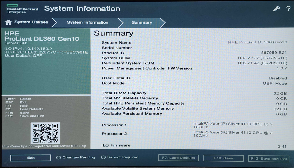 HPE ProLiant DL360 Gen10 1U 8x2.5", 2x Silver 4110, 32GB DDR4, P408i-a