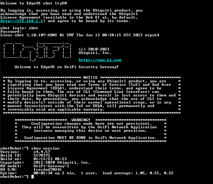 Ubiquiti Networks UniFi USG Security Gateway, Factory Reset
