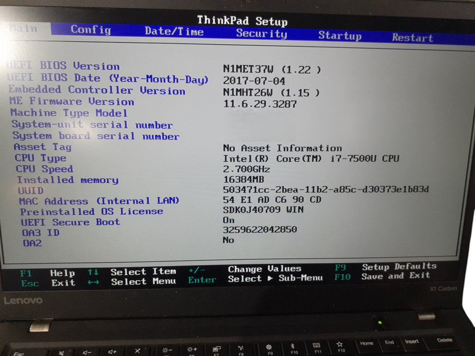 Lenovo ThinkPad X1 Carbon Gen 5 i7-7500U 2.70GHz 16GB DDR4 256GB NVMe  Lap200